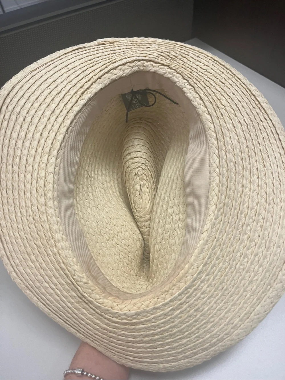 Vince Camuto Cream Straw Fedora with Grosgrain Band